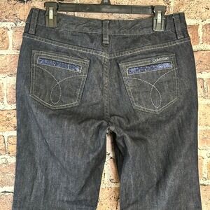 Calvin Klein Women's Dark Wash Bootcut Jeans Blue Sequin Pockets 10 Petite NWOT‎